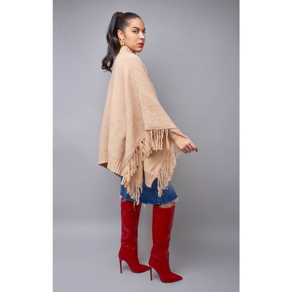 Taupe Stylish Draped Cape Poncho Cloak - Picture 2 of 9